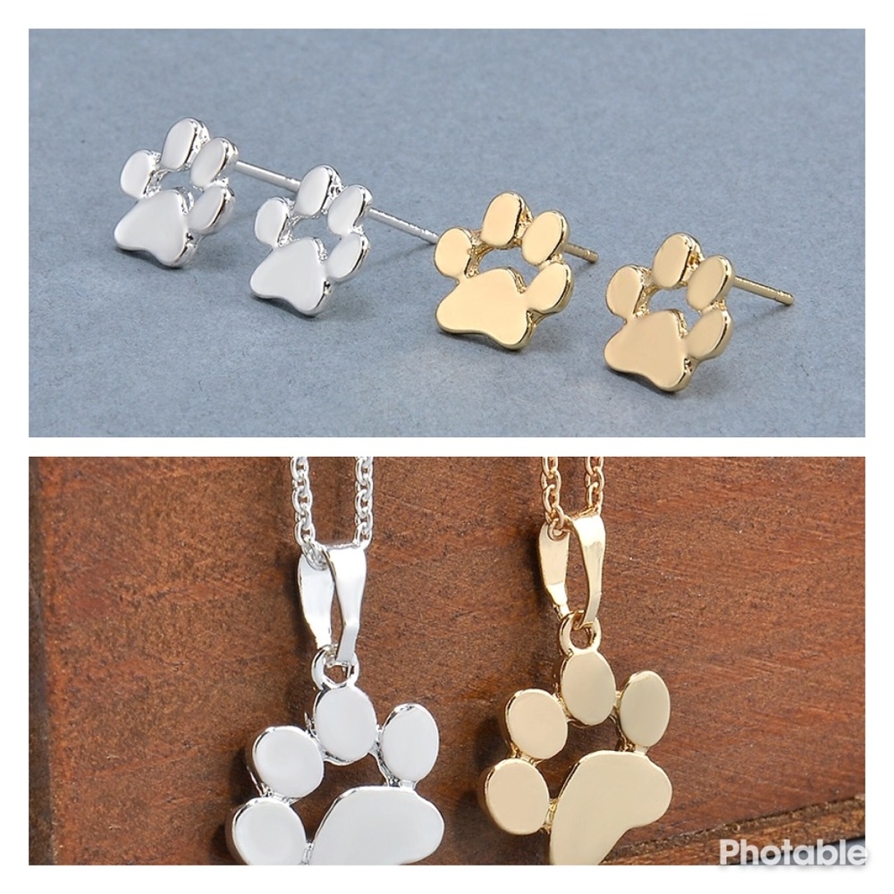 ✨NEW SET✨ GOLD Dog/Cat Paw Earring/Necklace Set